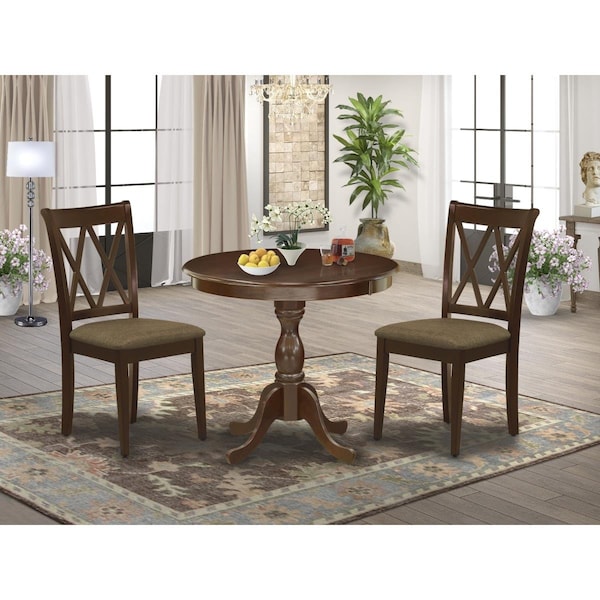 East West Furniture 3 Piece Antique Dining Room Table Set - Linen White AMCL3-MAH-C - main